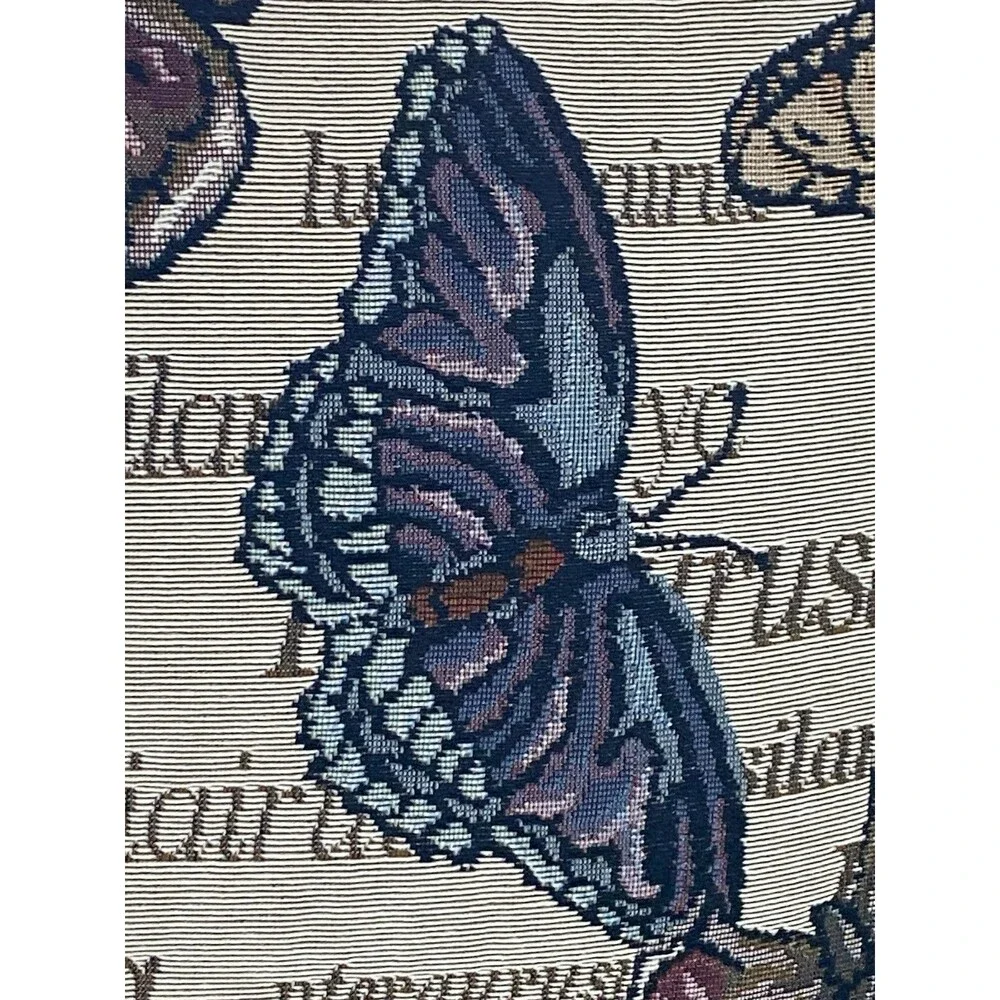 Riverdale Tapestry Throw Butterfly Pillow Butterflies Nature Fall Tan 16x16 EUC